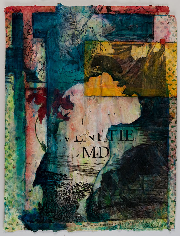 Venice Collage #4, mixed media on paper, 20” x 16”, $2600