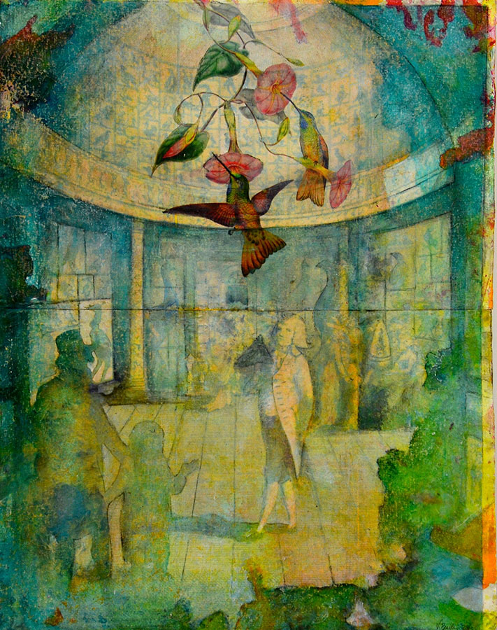 Leverian’s Hummingbird, mixed media on Khadi paper, 45” x 38”, (sold)