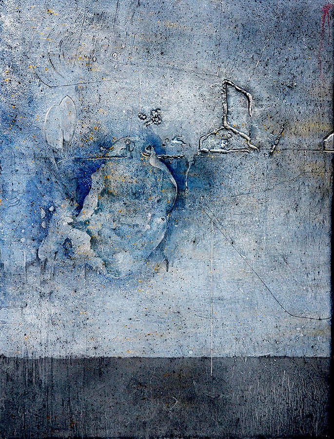 Catena 4, oil, graphite, pewter on birch panel, 48”x36”x2.5”, $12,000